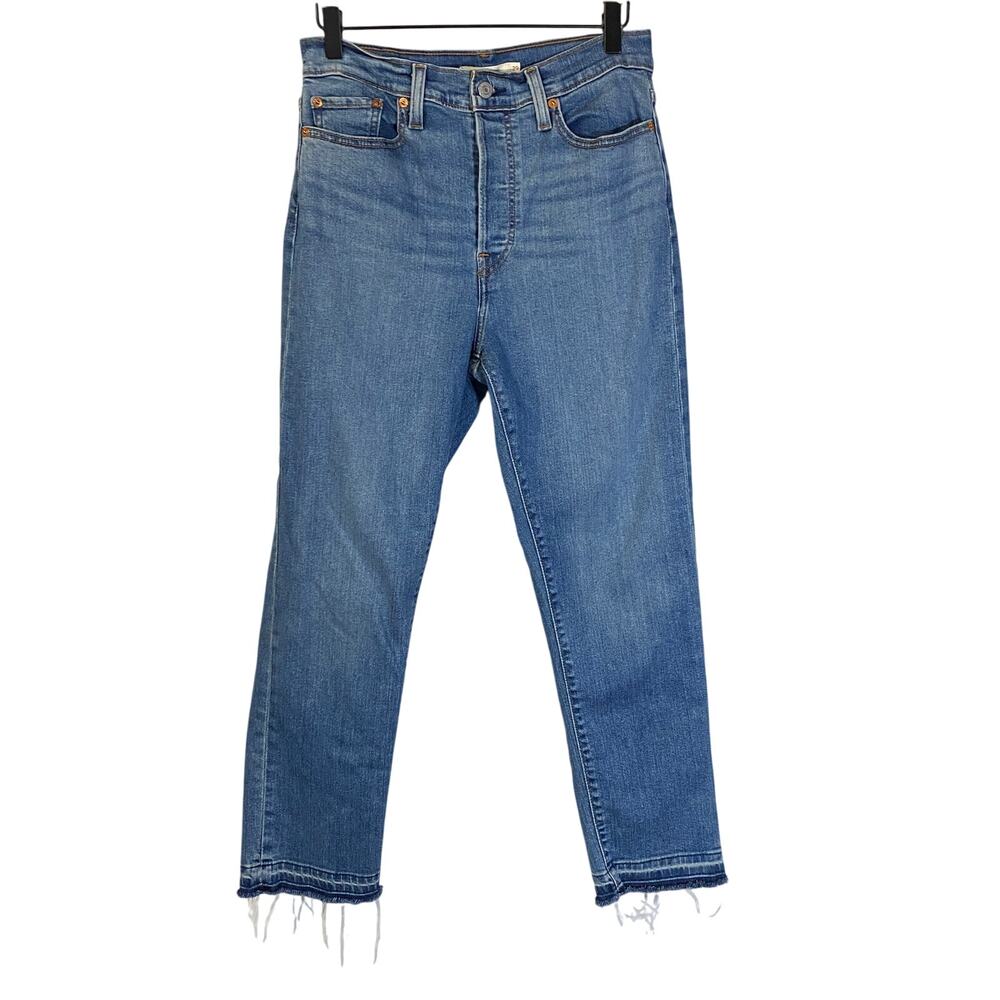 Levi's Wedgie Straight Leg Denim Jeans Medium Wash Raw Hem High Rise Sz 29